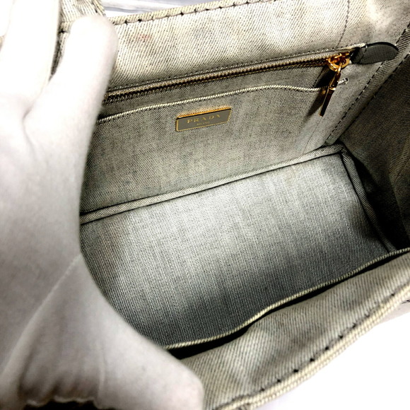 PRADA Prada Mini Canapa 2WAY Handbag Denim White Tote Bag Logo Triangle Plate... - Picture 6 of 10